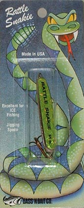 Rattle Snakie 3/4 oz. Jigging Spoon  - Fluorescent Chartreuse - shown approximately actual size